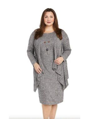 R&M Richards Womens Cascade Grey Knit Jacket Dress size 22w plus new $99